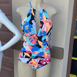 Woman's Floral Halter One-Piece Swimsuit - Multicolor